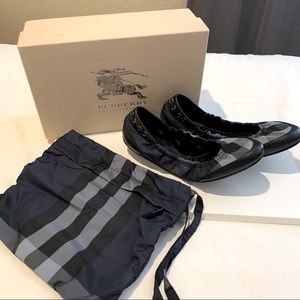 BURBERRY Packable Nylon Check Ballerina Flats
